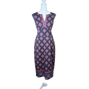 MAGGY LONDON Blue Pink Sheath Dress Sleeveless Midi Career Cocktail Party Sz 10